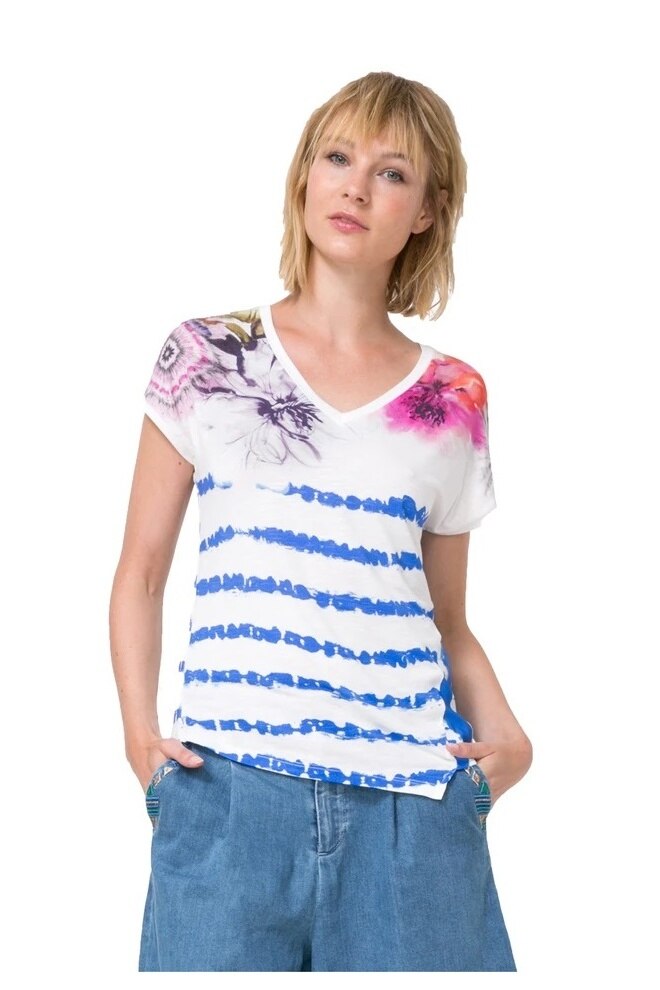Tricou, Desigual 73T2WA2, Alb/Albastru, 40