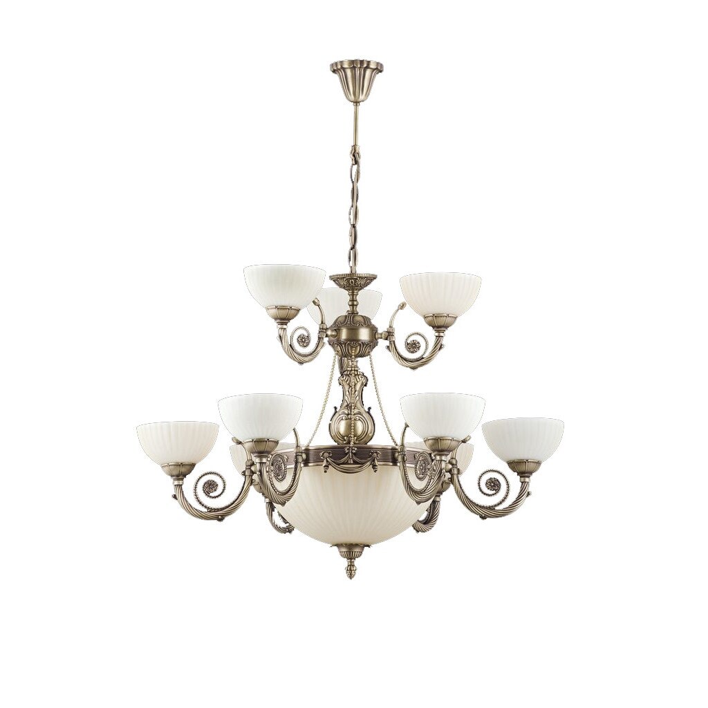 Lustra Kurdela cu 9 brate, Zaza Design, din alama, culoare alama antica, 115x58 cm