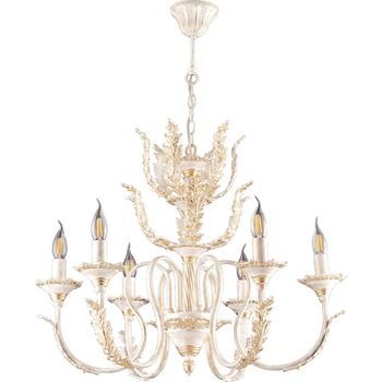 Lustra Havuz alb cu frunza de aur 6 brate, Zaza Design, din fonta, culoare alb cu frunza de aur , 100x65 cm Lustra Havuz alb cu frunza de aur 6 brate, Zaza Design, din fonta, culoare alb cu frunza de aur , 100x65 cm