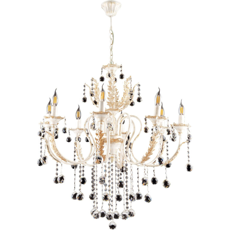 Lustra Havuz alb cu frunza de auriu 8 brate, Zaza Design, din fonta, culoare alb cu frunza de aur , 120x80 cm