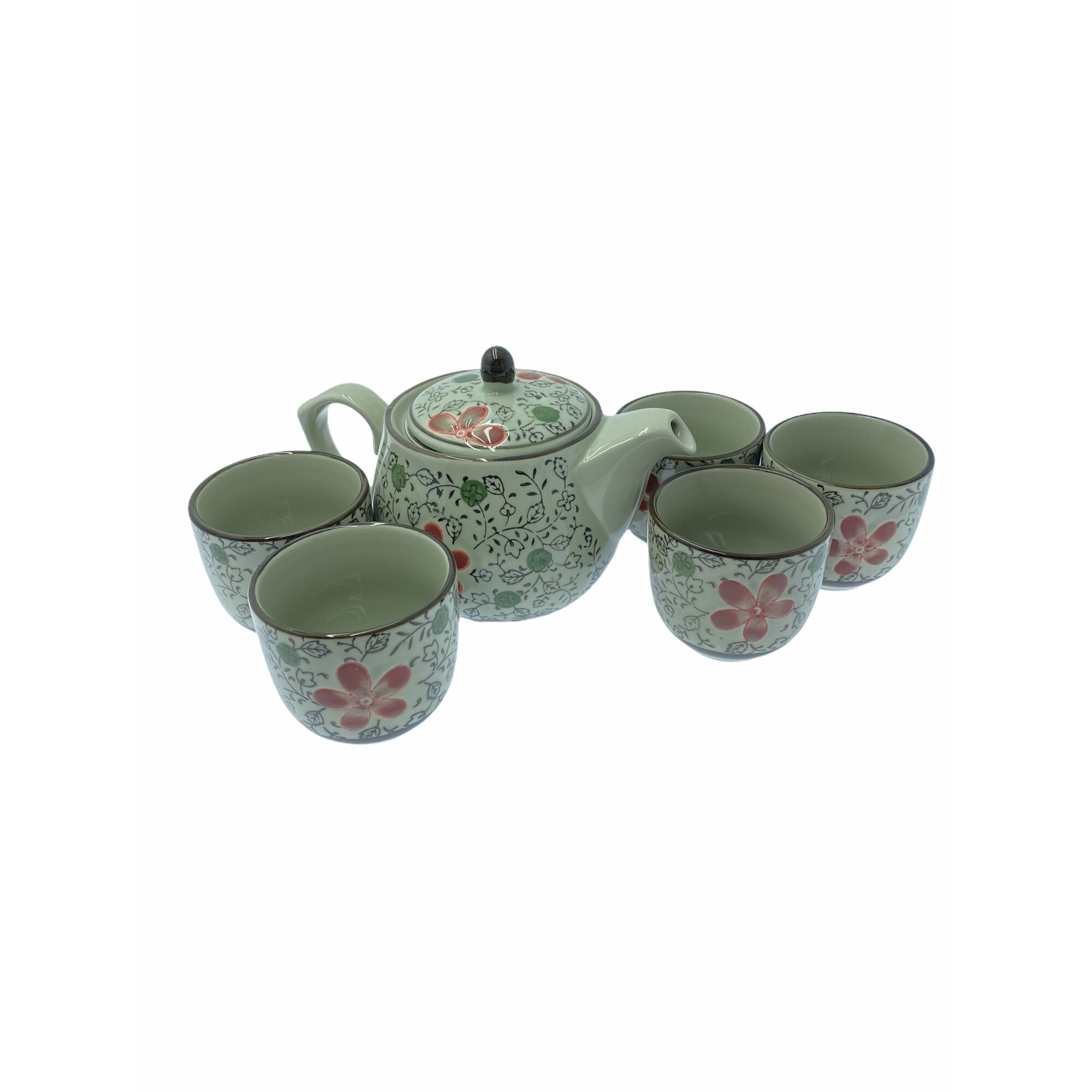 Ceainic cu 5 pahare, Atelier, Model Floral, Alb/Multicolor, 0.5l