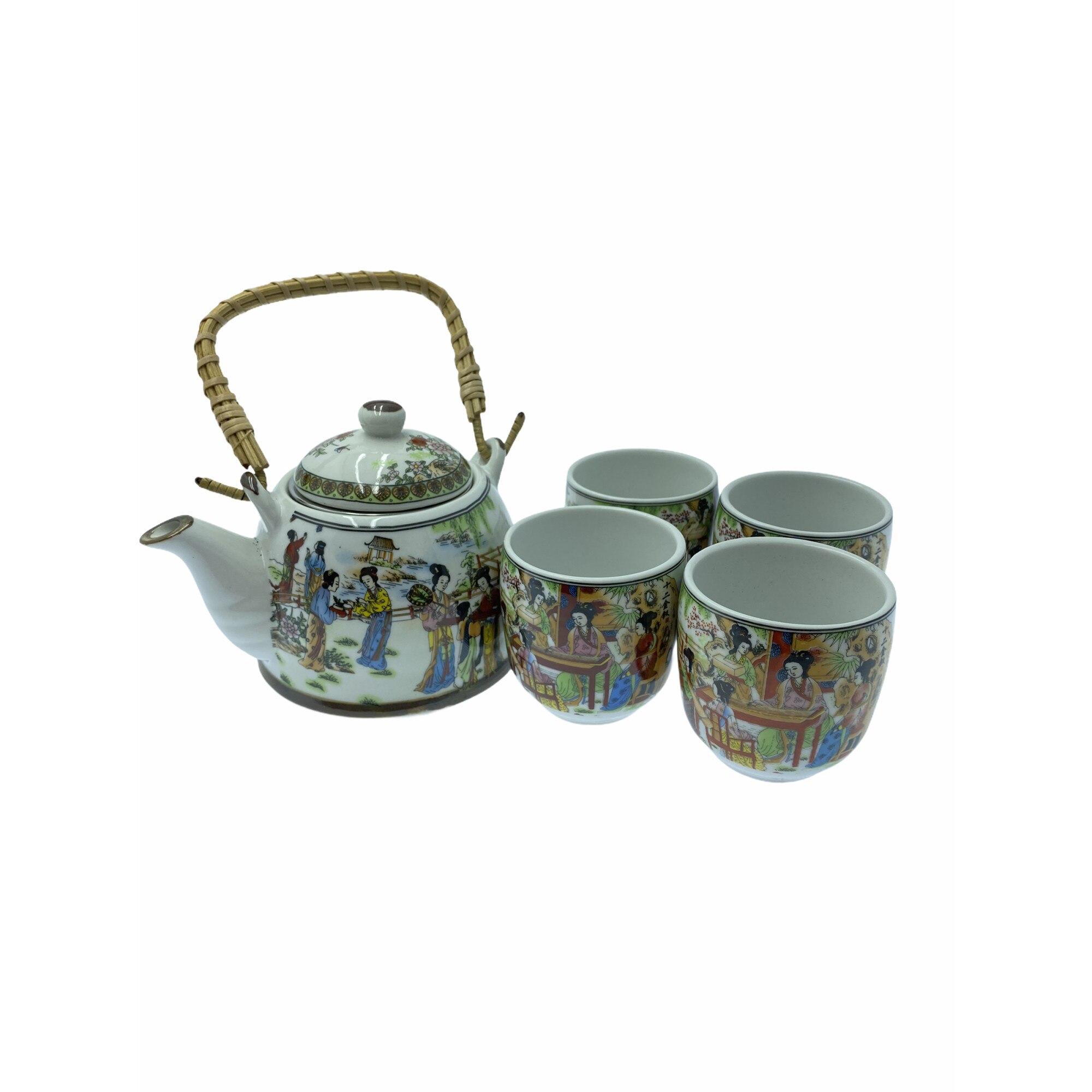 Ceanic cu 4 pahare Atelier, Model chinezesc, Multicolor, 0.5l