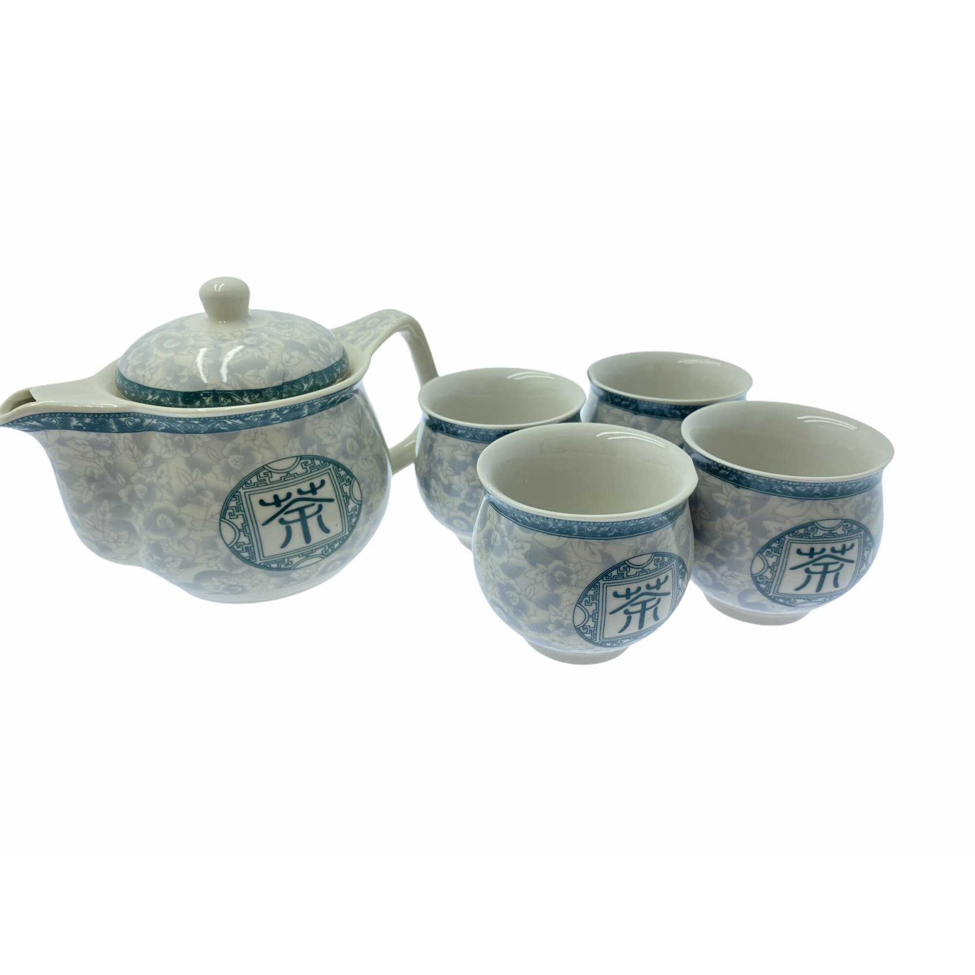 Ceanic cu 4 pahare Atelier, Model chinezesc, Alb/Albastru, 0.5l