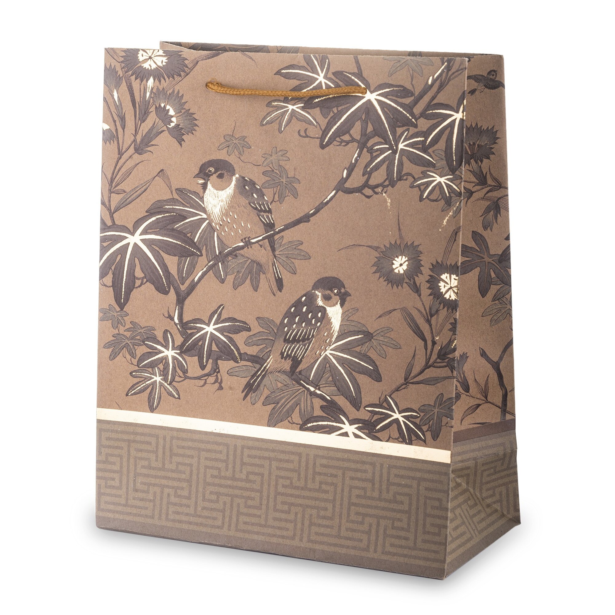 Punga cadou model pasari, maro/auriu, 32x26x12 cm