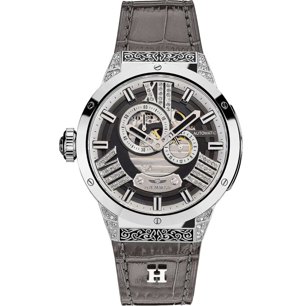 Ceas de dama Haemmer GL-100-G, Automatic, 45mm, 10ATM, Argintiu