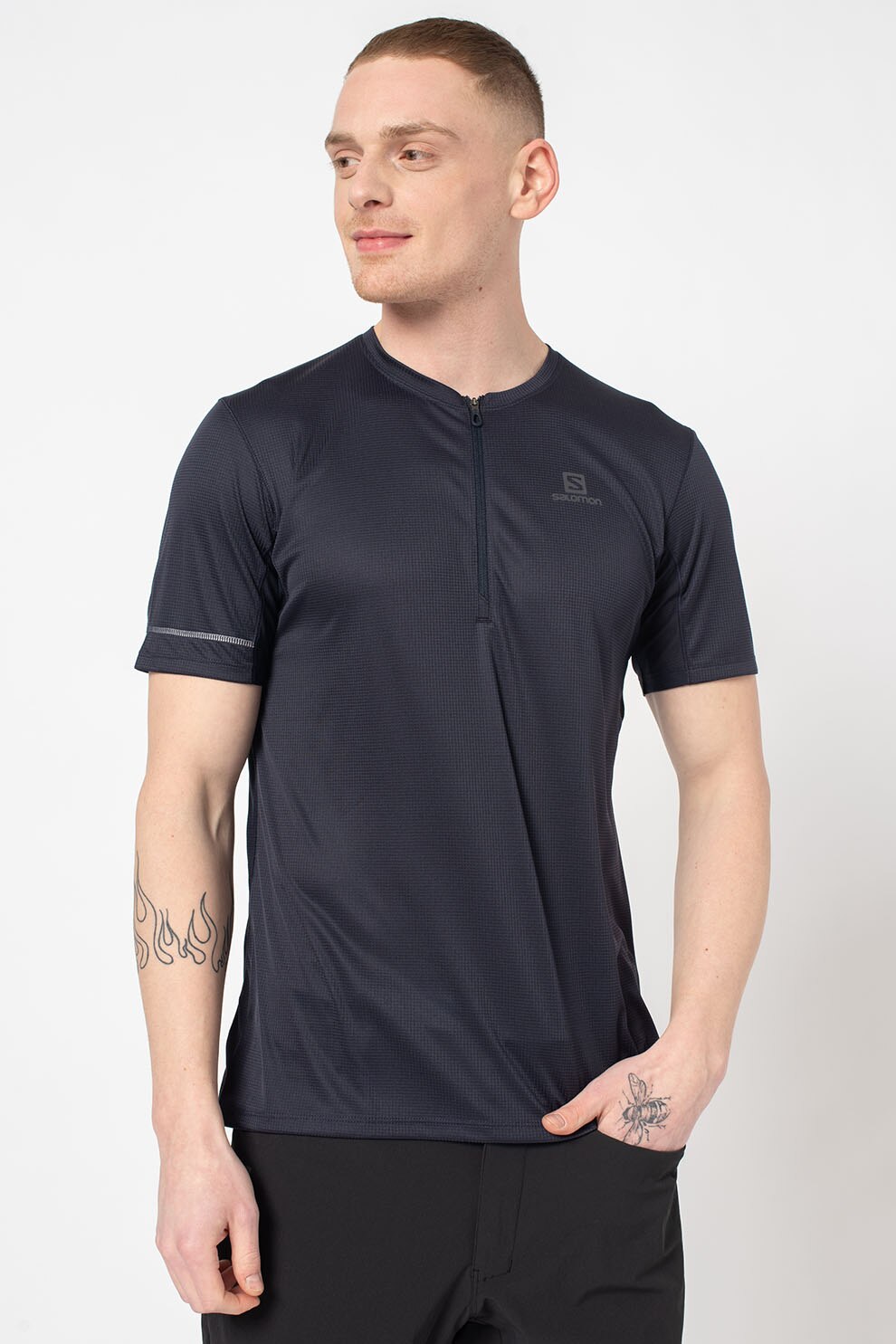 Salomon, Tricou cu fenta scurta cu fermoar pentru alergare Agile, Bleumarin