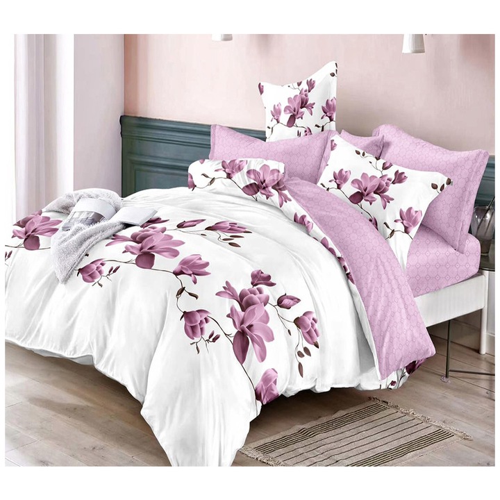 Hálószett EmonaMall S13583, 6 részes, Rugalmas, Kétoldalas, Többszínű/Rózsaszín