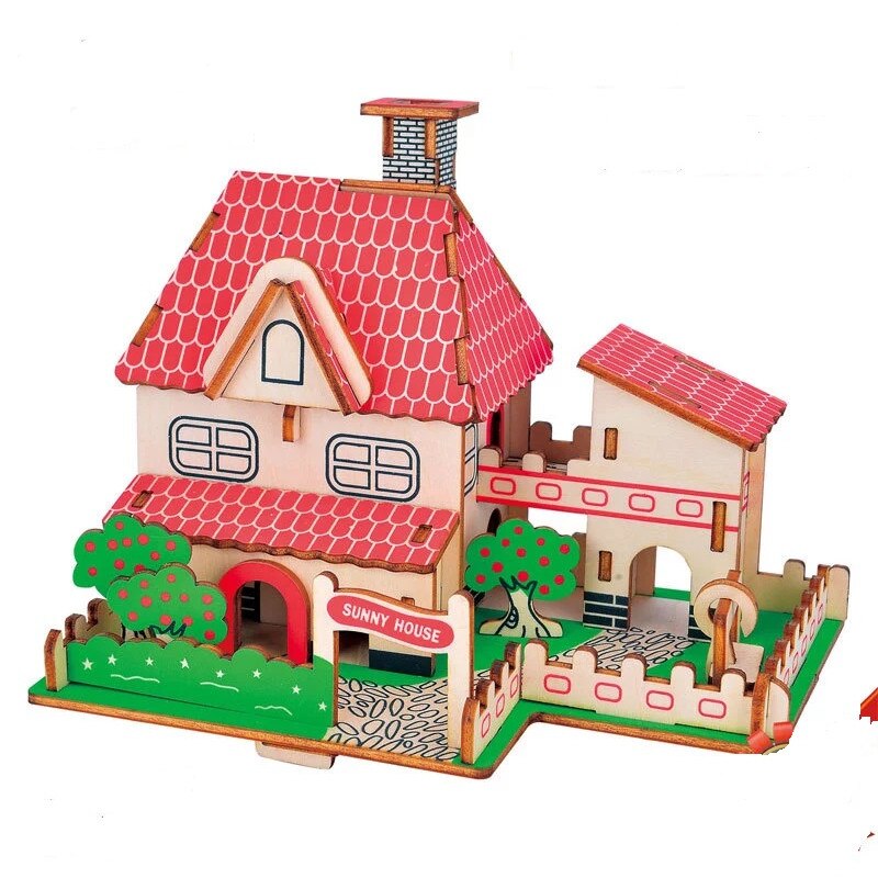 Puzzle 3D din lemn casa rosie 45 piese