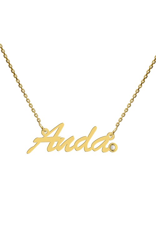 Colier aur galben 14K, Coriolan, nume Anda, diamant 0.01 carate GVS1, 42-45 cm