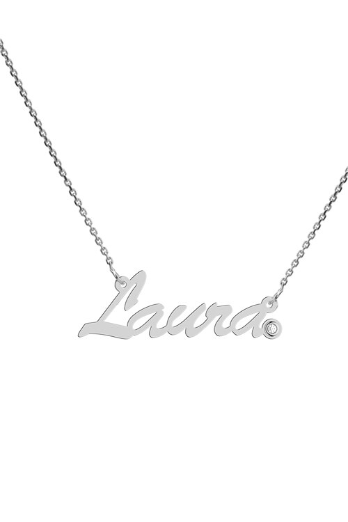 Colier aur alb 14K, Coriolan, nume Laura, diamant 0.01 carate GVS1, 42-45 cm