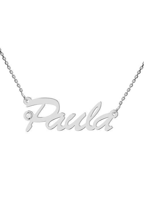 Colier aur alb 14K, Coriolan, nume Paula, diamant 0.01 carate GVS1, 42-45 cm