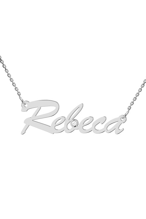 Colier aur alb 14K, Coriolan, nume Rebeca, diamant 0.01 carate GVS1, 42-45 cm