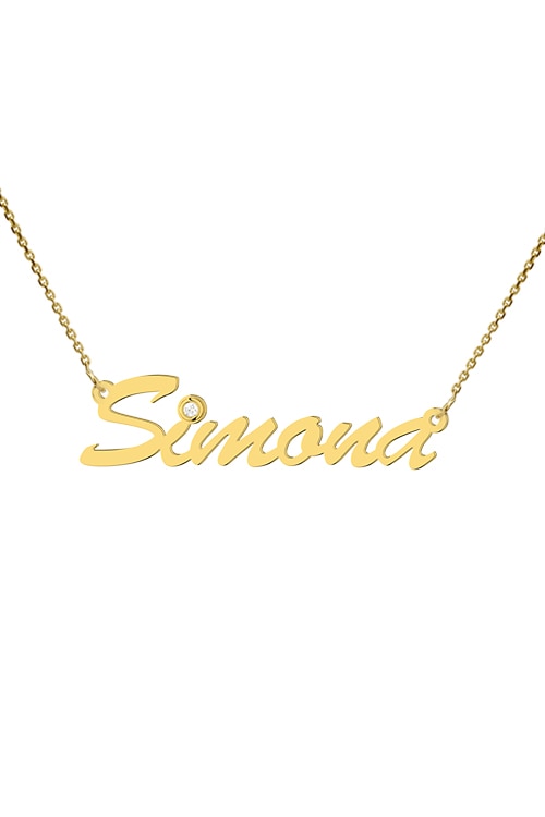 Colier aur galben 14K, Coriolan, nume Simona, diamant 0.01 carate GVS1, 42-45 cm