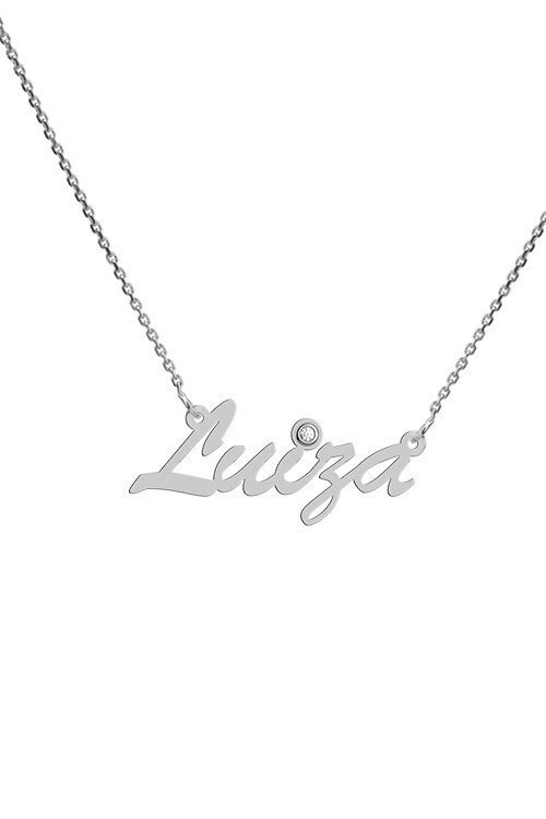 Colier aur alb 14K, Coriolan, nume Luiza, diamant 0.01 carate GVS1, 42-45 cm