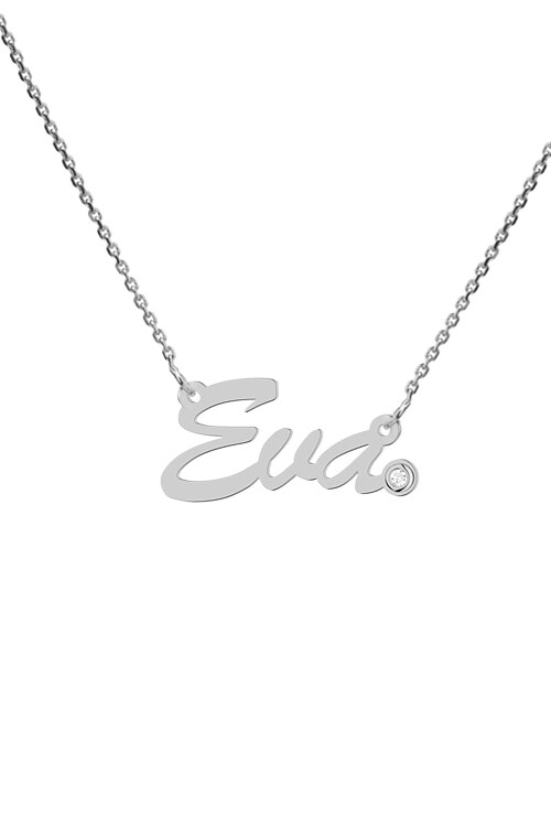 Colier aur alb 14K, Coriolan, nume Eva, diamant 0.01 carate GVS1, 42-45 cm