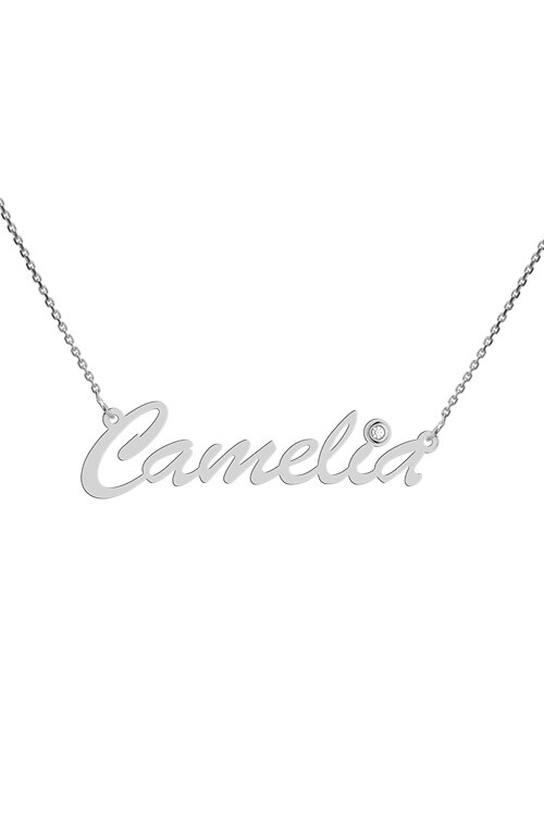 Colier aur alb 14K, Coriolan, nume Camelia, diamant 0.01 carate GVS1, 42-45 cm