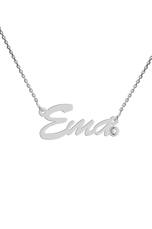 Colier aur alb 14K, Coriolan, nume Ema, diamant 0.01 carate GVS1, 42-45 cm