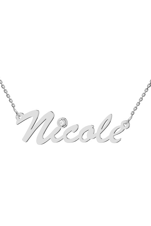 Colier aur alb 14K, Coriolan, nume Nicole, diamant 0.01 carate GVS1, 42-45 cm