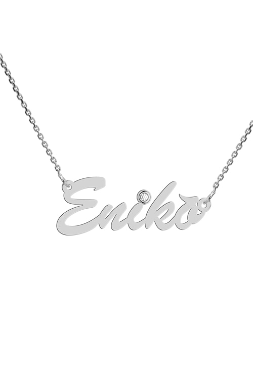 Colier aur alb 14K, Coriolan, nume Eniko, diamant 0.01 carate GVS1, 42-45 cm