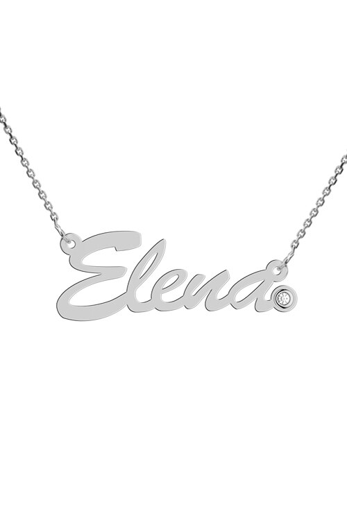 Colier aur alb 14K, Coriolan, nume Elena, diamant 0.01 carate GVS1, 42-45 cm
