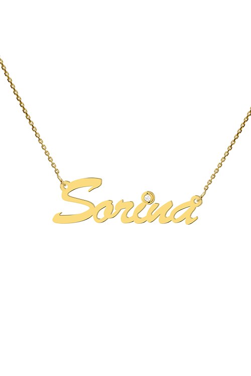 Colier aur galben 14K, Coriolan, nume Sorina, diamant 0.01 carate GVS1, 42-45 cm