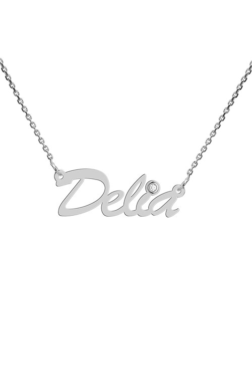 Colier aur alb 14K, Coriolan, nume Delia, diamant 0.01 carate GVS1, 42-45 cm