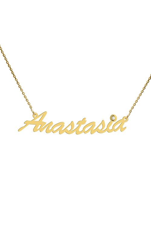 Colier aur galben 14K, Coriolan, nume Anastasia, diamant 0.01 carate GVS1, 42-45 cm