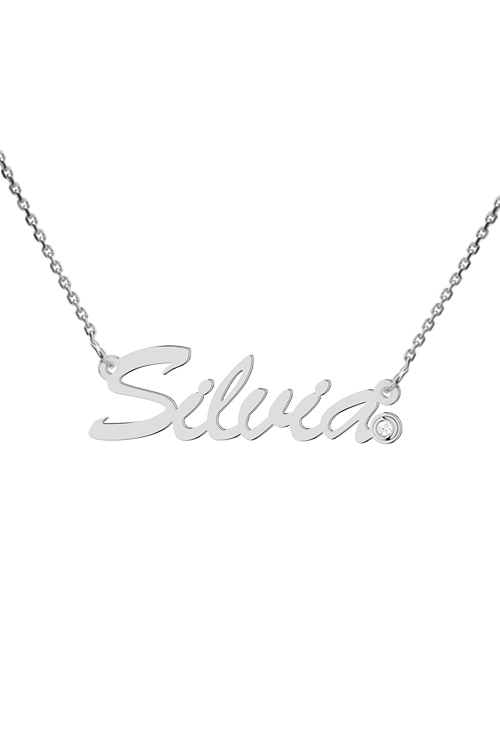Colier aur alb 14K, Coriolan, nume Silvia, diamant 0.01 carate GVS1, 42-45 cm
