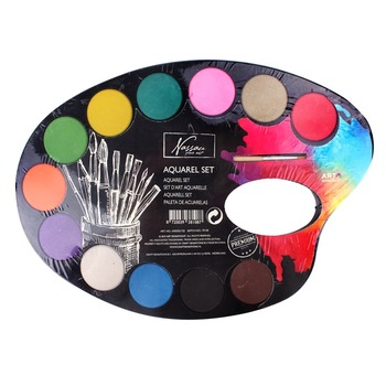 Paleta pictura cu acuarele 12 culori si pensula Nassau Fine Art Paleta pictura cu acuarele 12 culori si pensula Nassau Fine Art