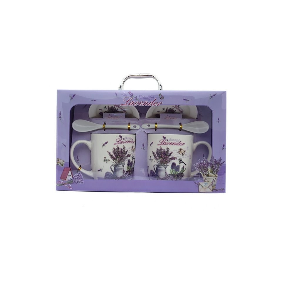 Set 6 piese , 2 cani,2 lingurite,2 farfurii -print lavanda, 150 ML , DAE17119