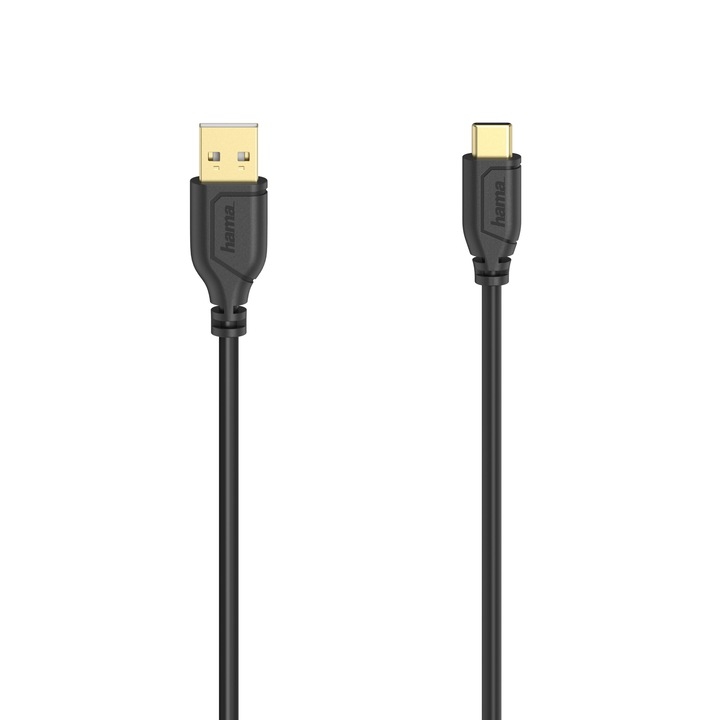 Кабел USB-C Hama Flexi-Slim, USB 2.0, 480 Mbit/s, Черен, 0.75 м
