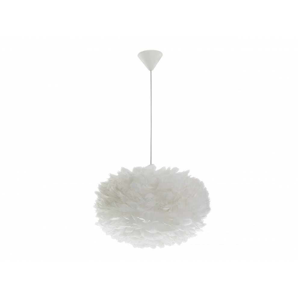 Pendul cu abajur din pene FOG, alb, cablu alb, 45 x 30 cm