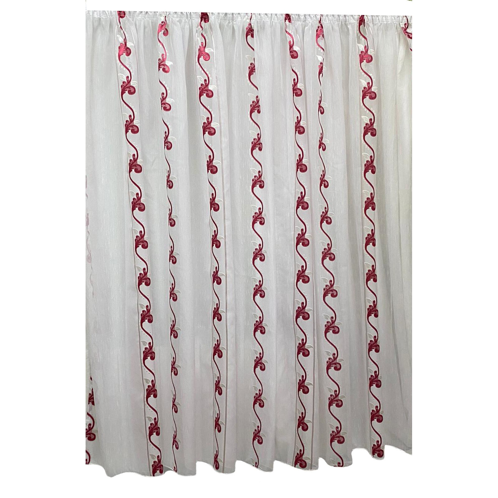 Perdea alba 700x245cm cu broderie ghirlanda rosu cardinal, cu rejansa by Liz Line - RD1837