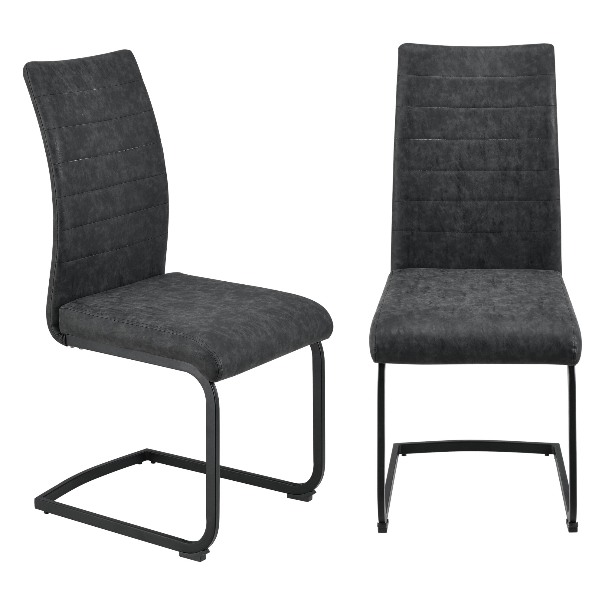 Set 2 bucati scaune design Cupar, en.casa, 98 x 43 x 60 cm, imitatie piele/otel, negru/negru mat