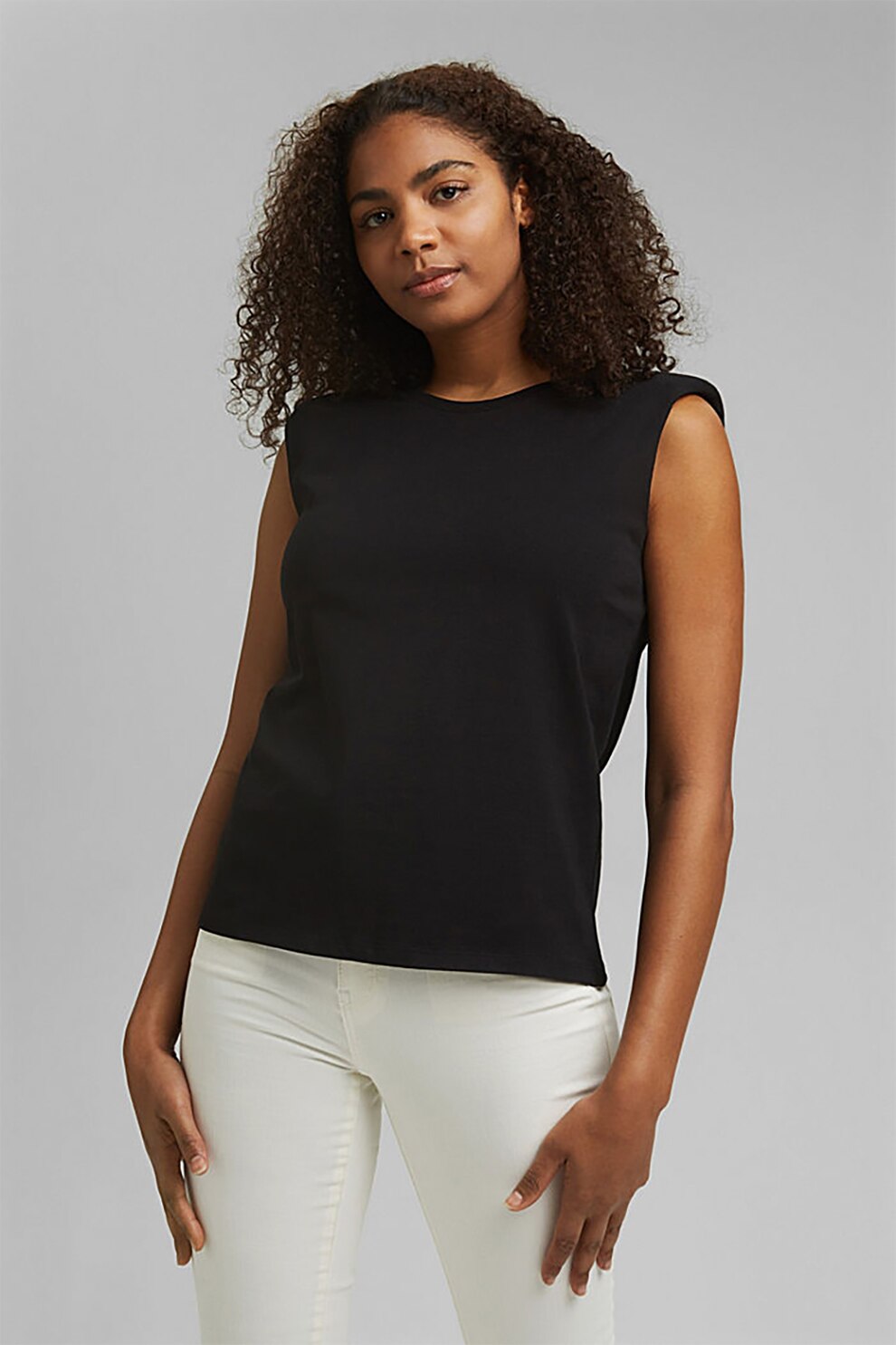EDC by Esprit, Tricou de bumbac organic cu umeri intariti, Negru