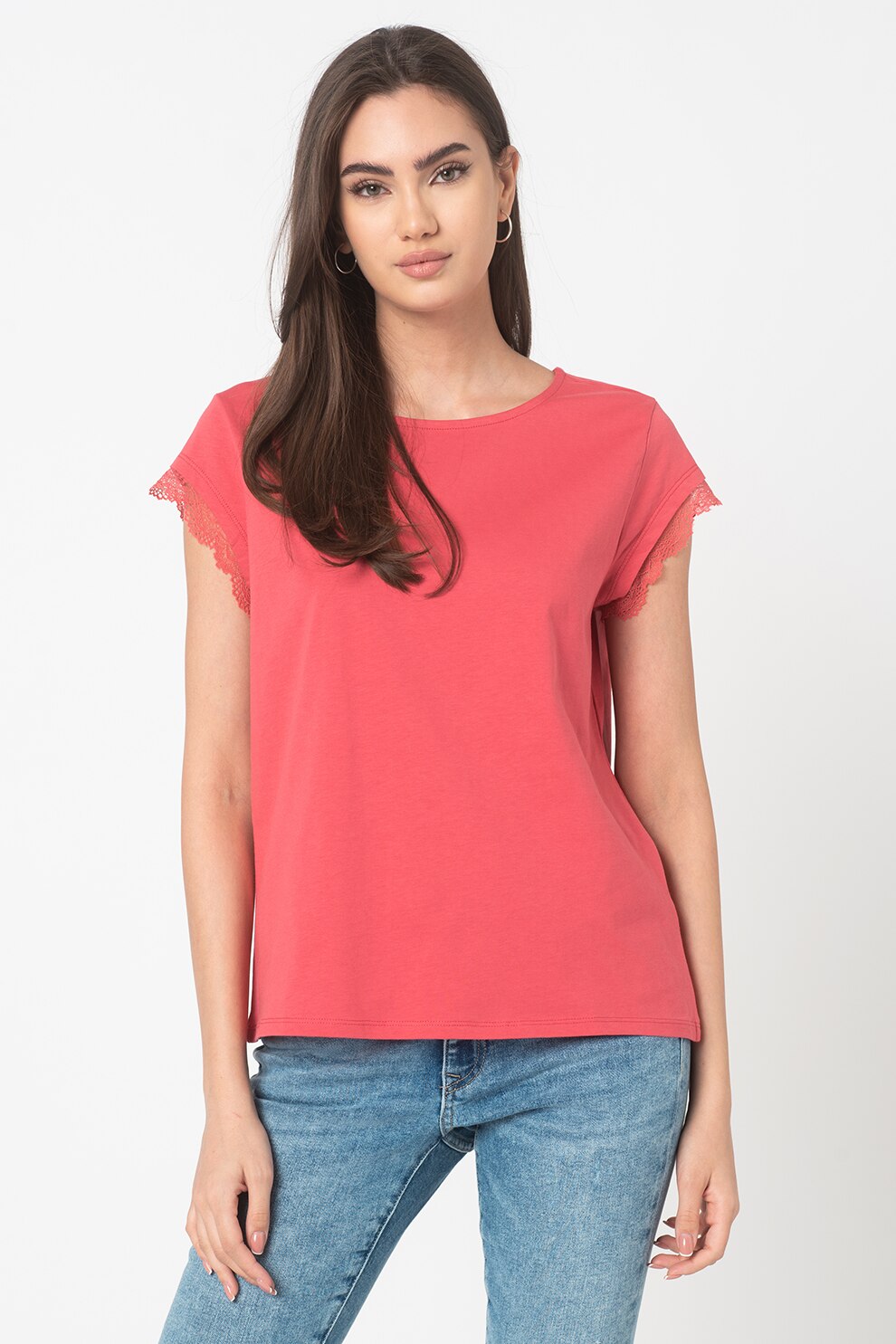 EDC by Esprit, Bluza lejera cu garnituri de dantela, Zmeuriu, XS