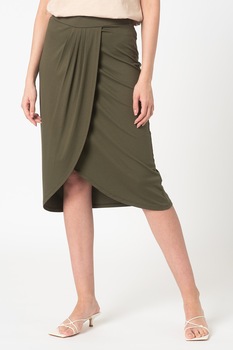 EDC by Esprit, Fusta midi petrecuta cu pliuri, Verde militar EDC by Esprit, Fusta midi petrecuta cu pliuri, Verde militar