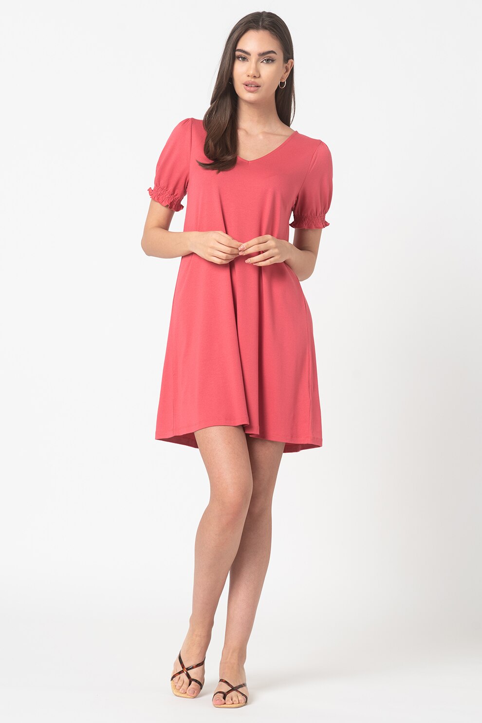 EDC by Esprit, Rochie mini cu decolteu in V, Corai