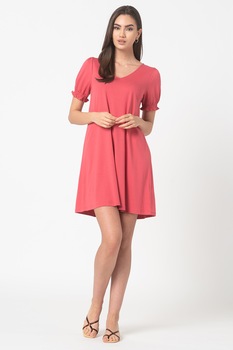 EDC by Esprit, Rochie mini cu decolteu in V, Corai EDC by Esprit, Rochie mini cu decolteu in V, Corai