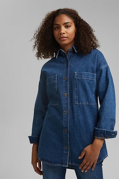 EDC by Esprit, Jacheta tip camasa din denim cu buzunare pe piept, Albastru inchis, M EDC by Esprit, Jacheta tip camasa din denim cu buzunare pe piept, Albastru inchis, M