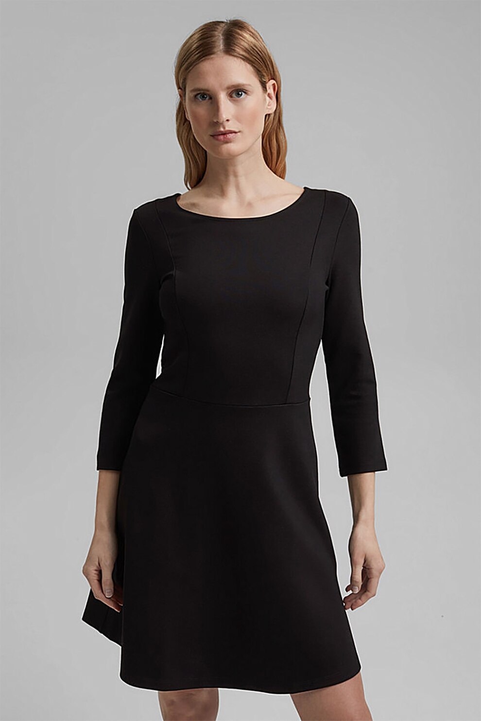 Esprit, Rochie mini evazata cu maneci 3/4, Negru