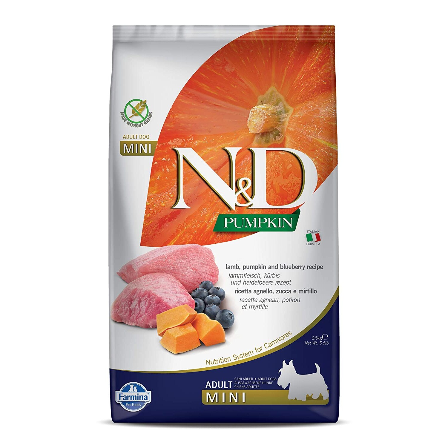 Hrana uscata pentru caini N&D Adult Mini Dovleac, Miel si Afine, 2.5 Kg
