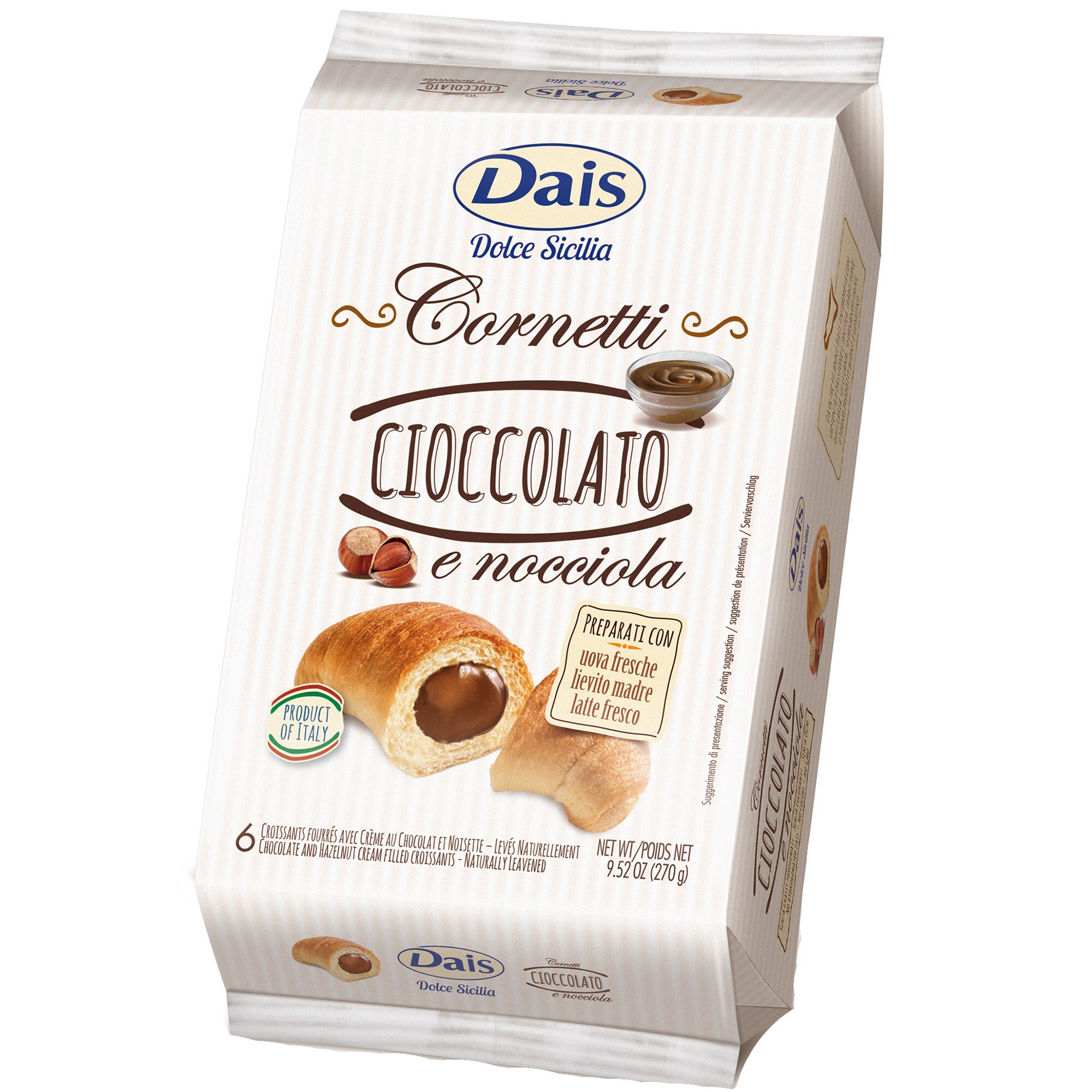 Croissant cu ciocolata si alune Dais, 6x45g, 270g