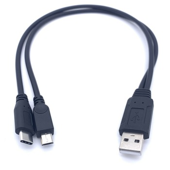 2 in 1 Cablu Adaptor de la USB 2.0 La USB Type C 3.1 si MicroUSB 0.3m, Negru 2 in 1 Cablu Adaptor de la USB 2.0 La USB Type C 3.1 si MicroUSB 0.3m, Negru