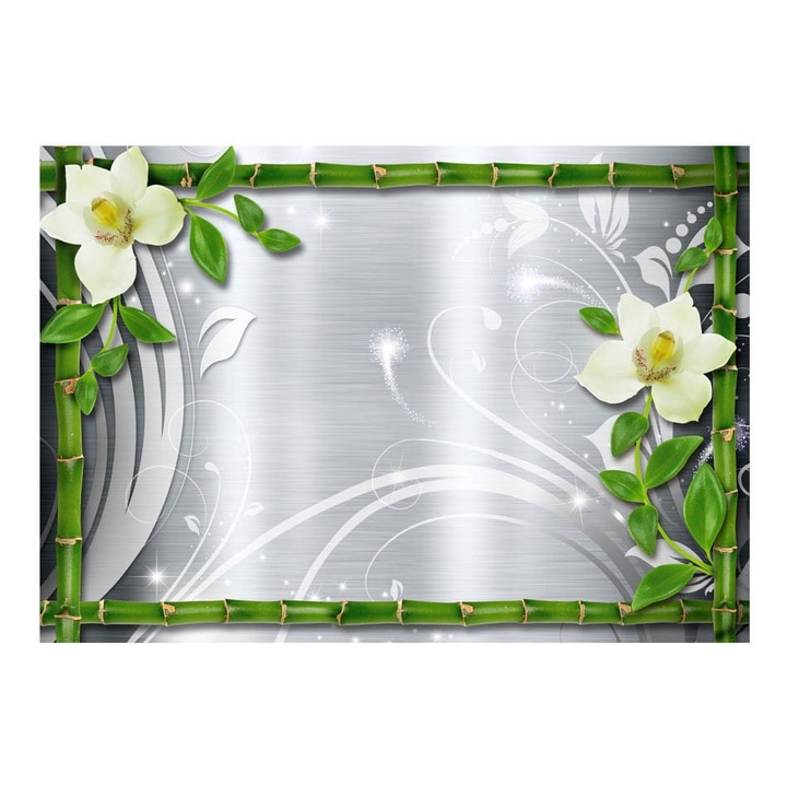 Nem szőtt tapéta nappaliba, hálószobába, bambusz és két orchidea - 250 cm X 175 cm, Használati útmutató, ragasztó