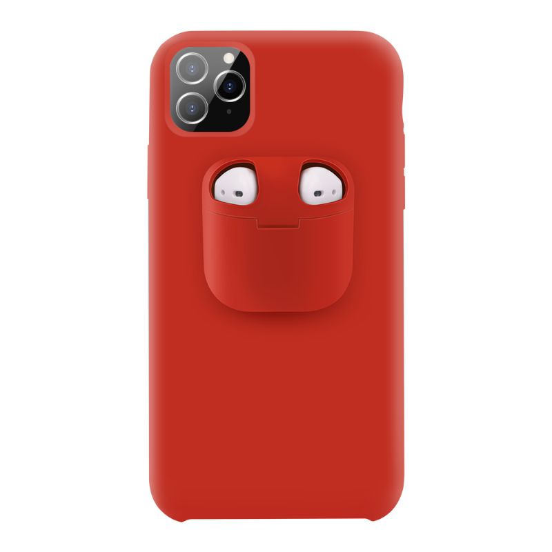 Husa Lemontti Liquid Silicone with Apple AirPods Case compatibila cu iPhone 11 Pro, Red