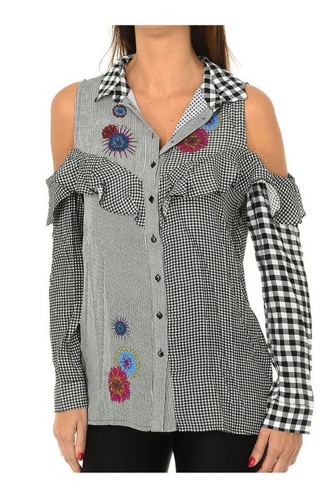 Риза, Desigual 17WWCWWB, бяло/черно, M
