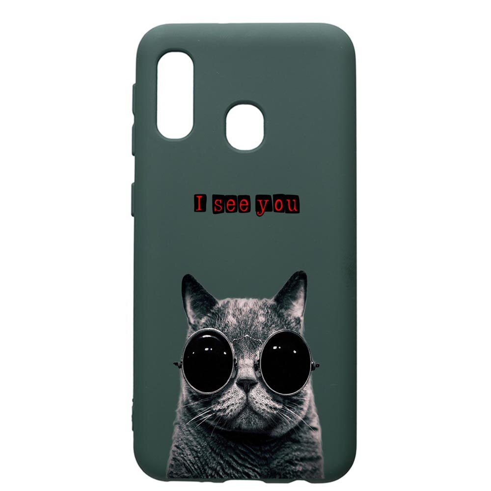 Husa Premium Silicon Compatibila Cu Samsung Galaxy A40, I See You, cu interiorul din material textil, protectie camera, Forest Green, PFG9