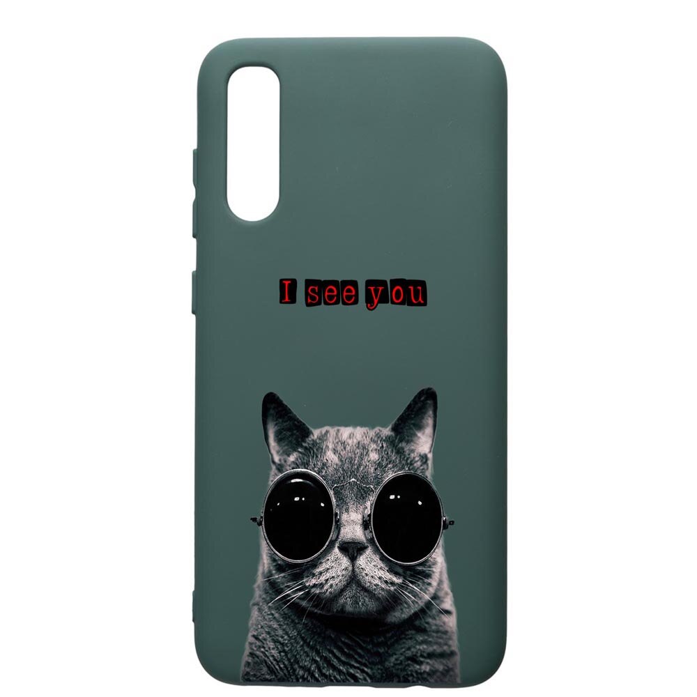 Husa Premium Silicon Compatibila Cu Samsung Galaxy A70, I See You, cu interiorul din material textil, protectie camera, Forest Green, PFG9