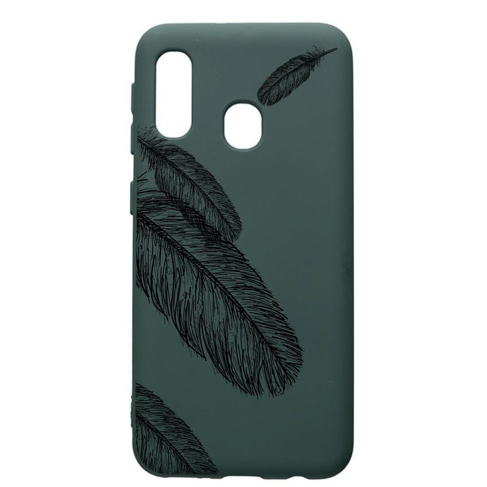 Husa Premium Silicon Compatibila Cu Samsung Galaxy A40, Feather, cu interiorul din material textil, protectie camera, Forest Green, PFG18